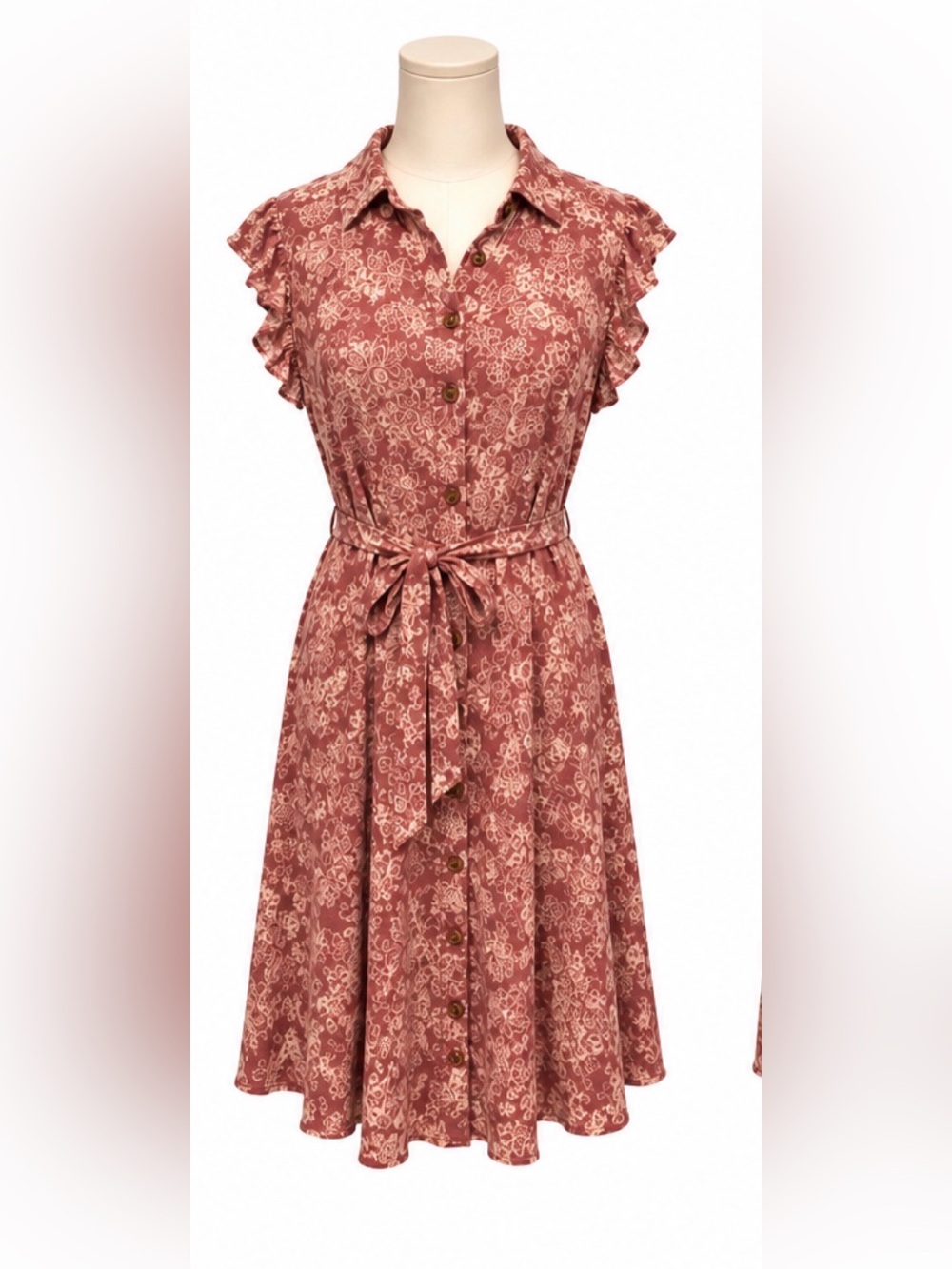 Lucky Brand Floral Button Front Shirt Dress Size M Ruffle Sleeve Tie Waist